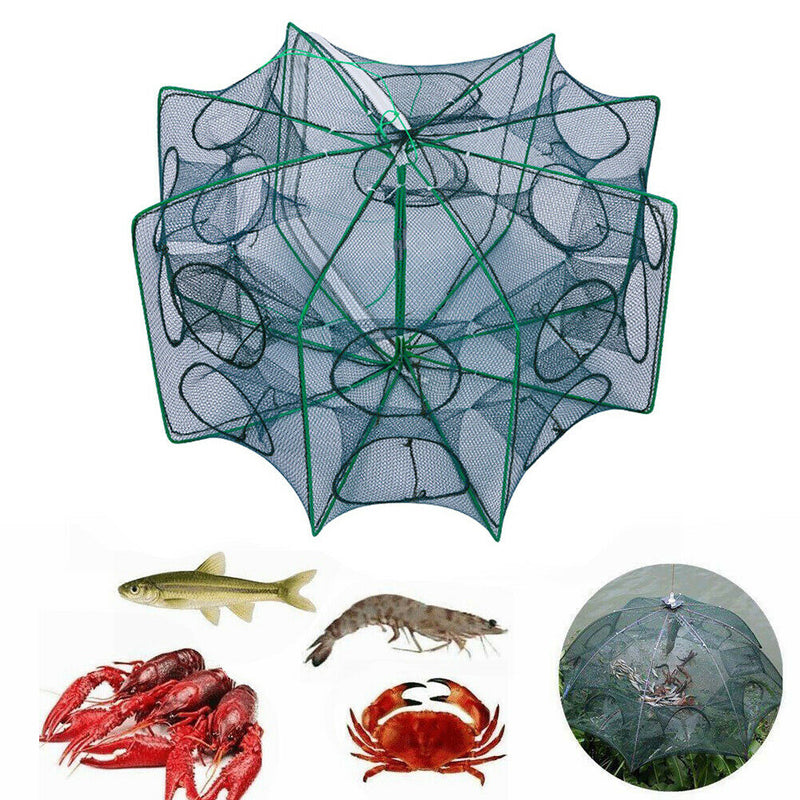 8 Sides 16 Holes Automatic Fishing Net NylonÃ‚Â Crab Fish Trap ShrimpÃ‚Â Cage (F)