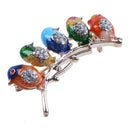 Colorful Enamel Five Birds Brooch With Crystal Rhinestones Collar Clip Dres