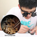 Glass Magnifying Glasses w/Lens Adjustable Loupe Double Light Headband Magnifier