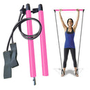 Gym Portable Pilates Bar Stick with Resistance Band for Home Sports (Pink) A