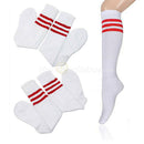 Men Women Over Knee Stripe Tube Socks Long Rugby Running-Sport White&Red 1 Pair