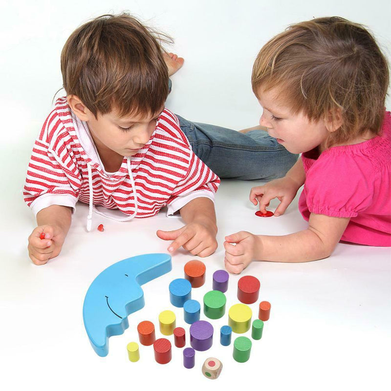 Kids Wood Moon Balance Game Toys Colorful Building Blocks Educational Toys