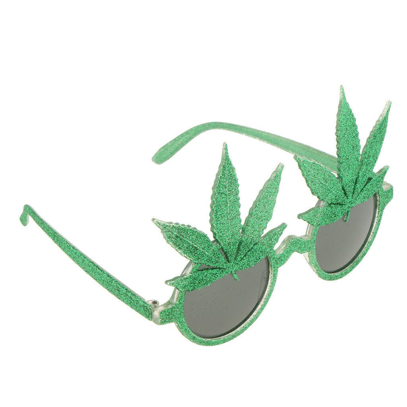 Novelty Glitter Green Maple Leaf Sunglasses Funny Kids Adults Eye Glasses