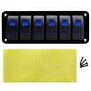 6 Gang Blue LED Light Rocker Switch Panel Circuit Breaker Boat Marine Water