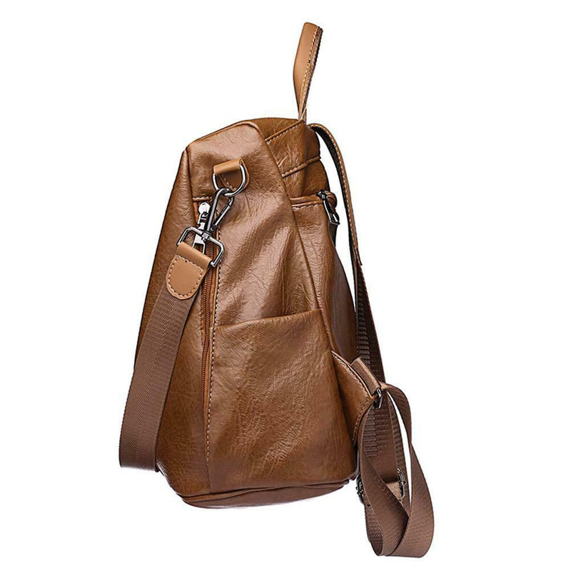 Pure Color Knapsack Women Large Backpacks Anti-theft Rucksack (Light Brown) SN9F
