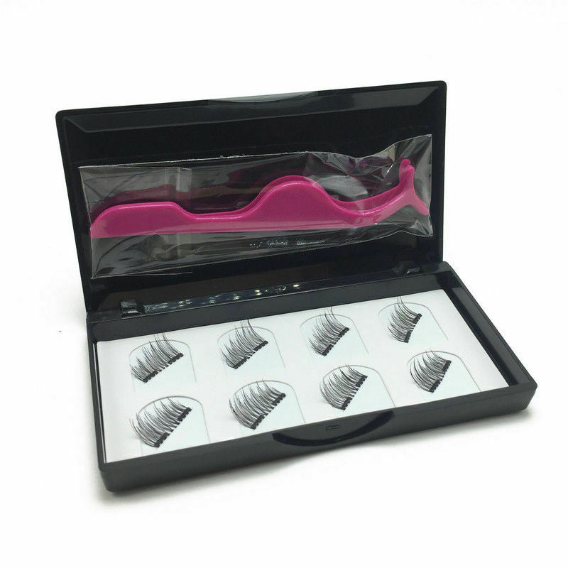 8 Pcs Magnetic Eyelashes Reusable Double Magnet False Eye Lashes & Tweezer E2M8