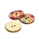 50Pcs/set Flower Picture Wood 2 Holes Button Mixed Color Apparel DIY Sewing C3E4
