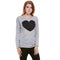 New Women Lady Cute Heart Love Round Neck Long Sleeve Top Tshirt Blouse L