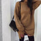 Solid Color Sweater Dress Women High Neck Long Sleeve Dresses (Coffee L) A#S