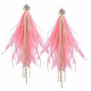 Women's Fashion Tassel Diamond Earrings Feather Long Earrings, Pink R6G1