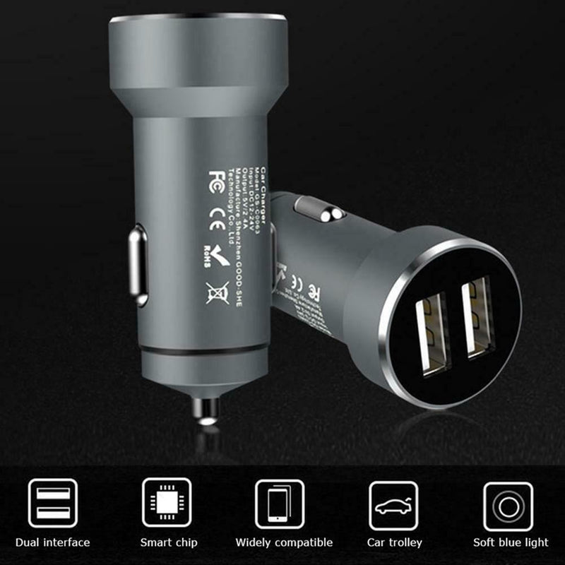 5V 2.4A Aluminum Alloy Dual USB Car Charger Power Adapter for Phones Tablet