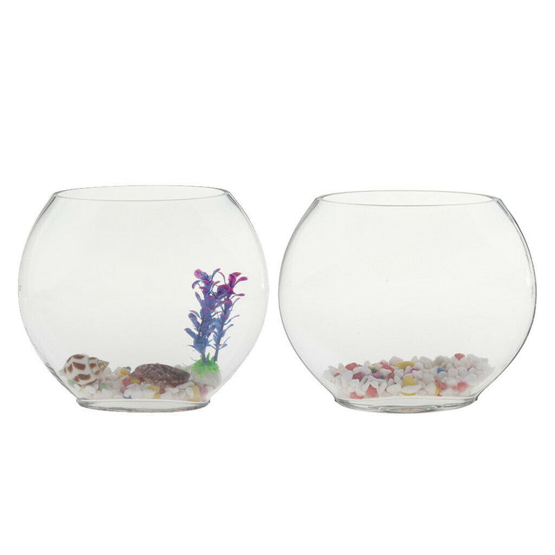Flat Mouth Clear Mini Desktop Glass Fish Tank Aquarium Bowl Decoration 1