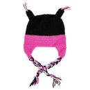 Cute Handmade Newborn Baby Kids Owl Knit Hat Cap Black and Rose Pink