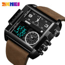 SKMEi Men'S Quartz Watch Waterproof Leather Strap Square Large Dial Date Lu