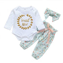 3pcs Baby Girls Clothes Set Romper+Floral Pants+Headdress (Green 6-9M) A
