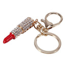 Fashion Cute Alloy Crystal Lipstick Keychain Red D3I5