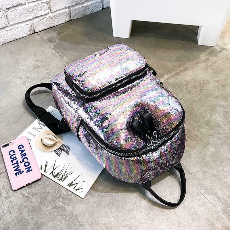 Glitter Backpack Women Sequin Travel Shoulder Bags Girls School Bags (Pink)