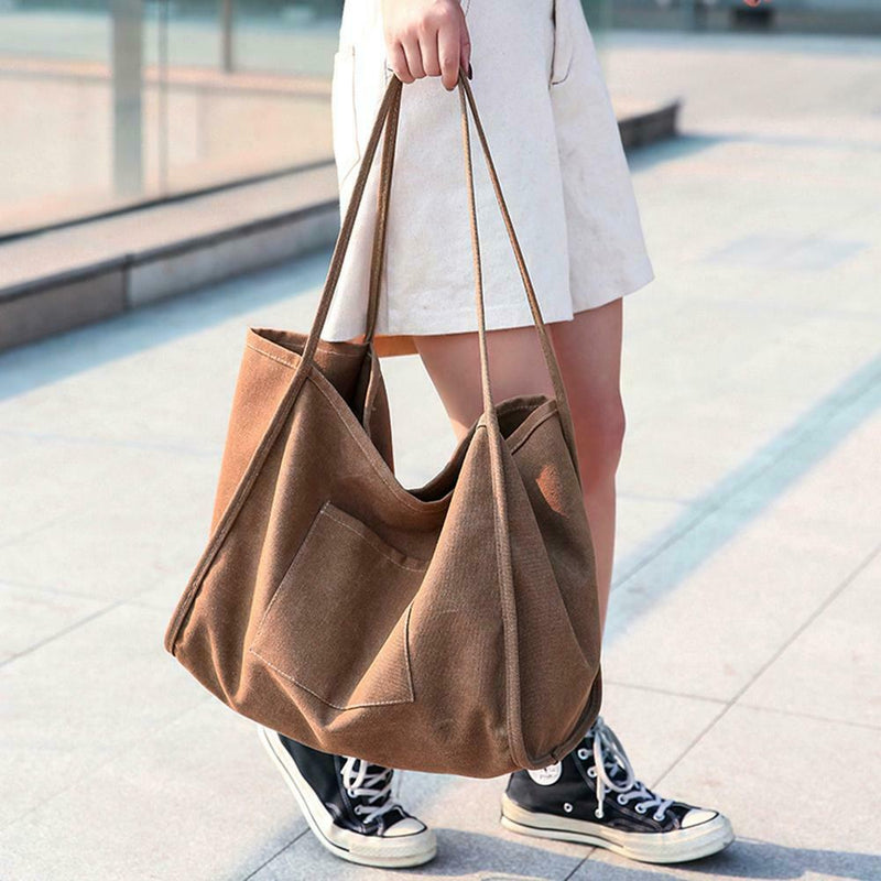 Solid Color Shoulder Handbags Canvas Women Large Top-handle Bags (Coffee)