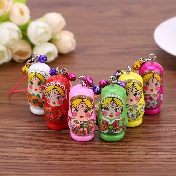 12pcs Creative Wooden Russian Matryoshka Keychain Car Handbag Ornaments