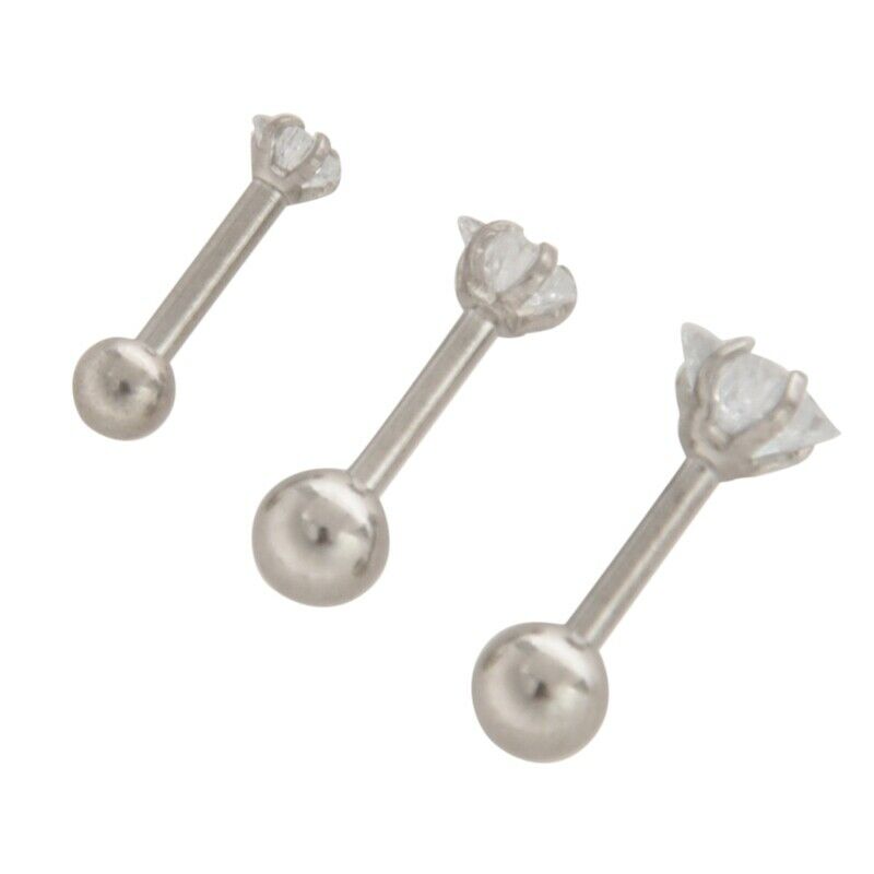 1 Set Of 3 Size 316L Steel Stars Clear Zirconic Cartilaginous Ear Piercing EK5R5