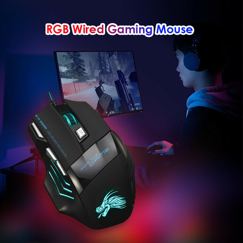 Gaming Mouse 7-Color Backlight DPI Adjustable Wired Optical PC Gamer Mice