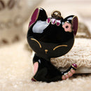 Retro Jewelry Black Drip Paint Smile Cat Pendant Necklace Long Necklace 3c