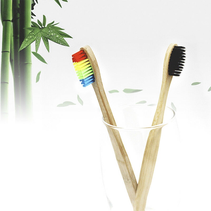 Medium-Bristle Bamboo Toothbrush RainbowWood Teeth Brush Fibre WoodenHands TO