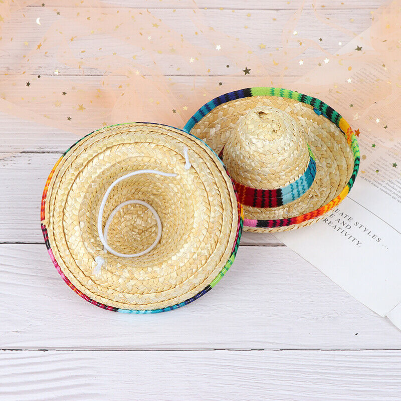 Mini Pet Dogs Straw Hat Sombrero Cat Sun Hat Beach Party Straw Hats Dogs`US