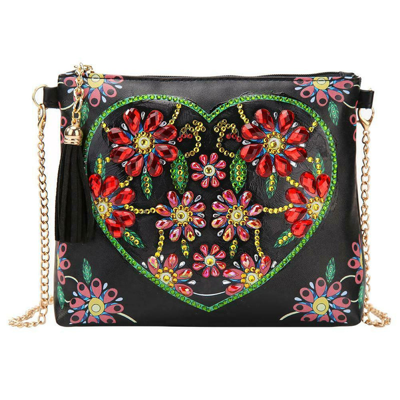 DIY Heart Flower Special Shaped Diamond Painting Leather Chain Shoulder Bag