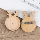 5pcs Christmas Wooden Deer 25mm Round Brooch Base Cabochon Blank Tray with P -Q