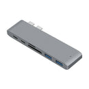 Dual Type-C Hub 2 Ports USB 3.0 TF Card Reader Adapter for MacBook (Grey)
