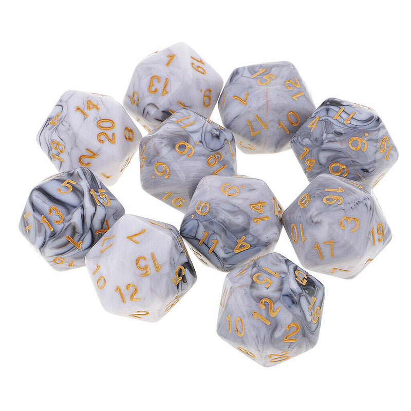 10X D20 Polyhedral Game Dice for RPG Dungeons and Dragons Party Games White