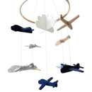 Crib Mobile Airplanes & Cloud Nursery Decoration Grey and White, Navy Blue,