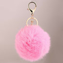 Artificial Rabbit Fur ball Pompon Keyring - Pink