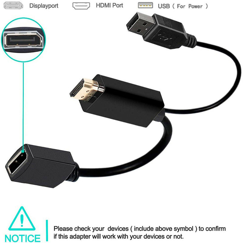 HDMI to DisplayPort Converter Adapter with USB Power, 4K HDMI to DP Adaptor for