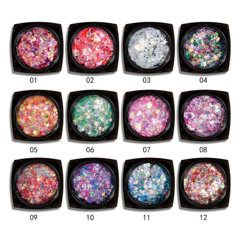 12pcs Nail Art Glitter Powder Dust UV Gel Acrylic Powder Sequins Party Nails Tip