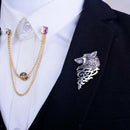 2Pcs Chic Metal Wolf Head Coyote Brooch Lapel Pin Badge for Men's Shirt Suit