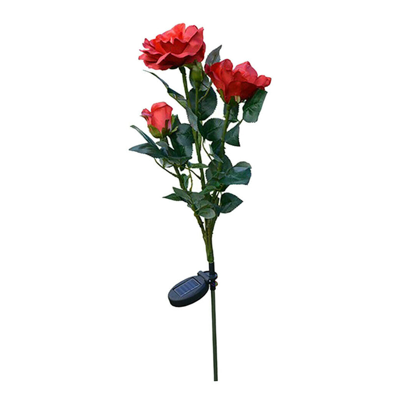 2 Pieces Solar Lights Rose Flower with Red Buds, Outdoor Waterproof LED Lamps