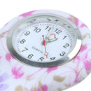 Rose red white flower pattern Silicone Nurses Brooch Tunic Fob Pocket Watch