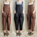 Casual Women Solid Color Strappy Pocket Loose Harem Jumpsuit Black S J6E4