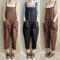 Casual Women Solid Color Strappy Pocket Loose Harem Jumpsuit Black S J6E4