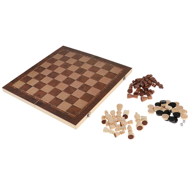 Portable Travel Games Chess & Checkers & Backgammon 3 in 1 Set Without Magnetic