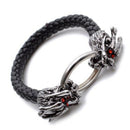12mm Black Pu Leather Dragon Crystal Wristband Bracelet 8.1"