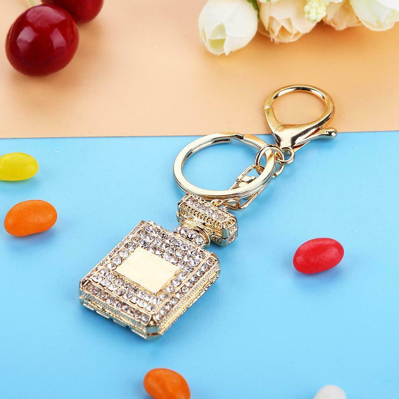Rhinestone Crystal Perfume Bottle Key Ring Keychain Bag Pendant for Girls