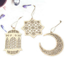 3Pcs Islam Eid Ramadan Mubarak Decora Wooden Golden Hanging Lantern Baubles N4C0