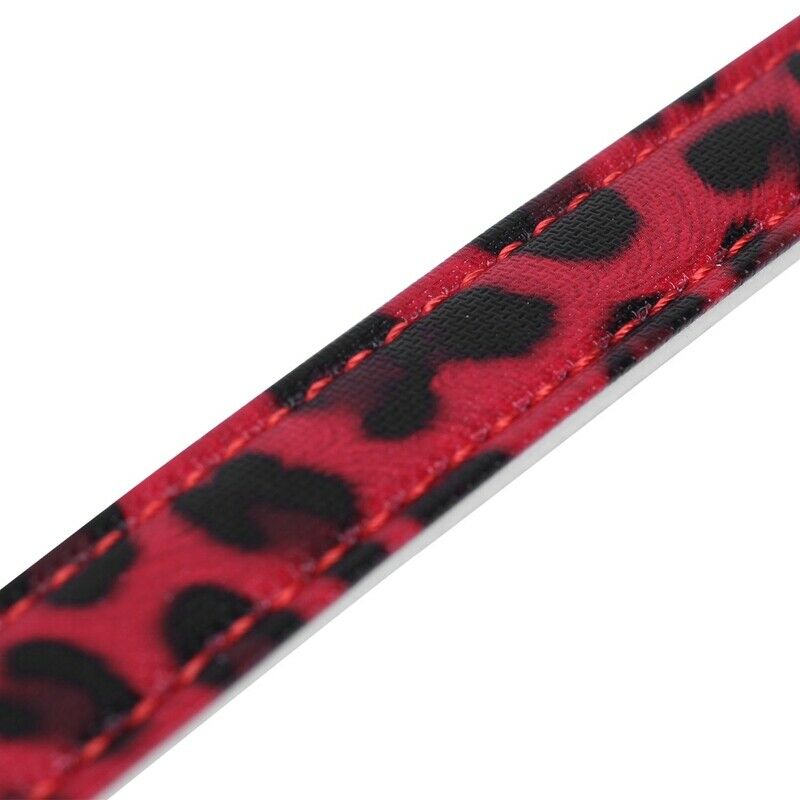 Adjustable PU leather Red Leopard collar for dogs cats size XS