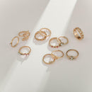 11pcs/set Rhinestone Leaf Eye Ring Women Geometric Knuckle Rings Jewelry