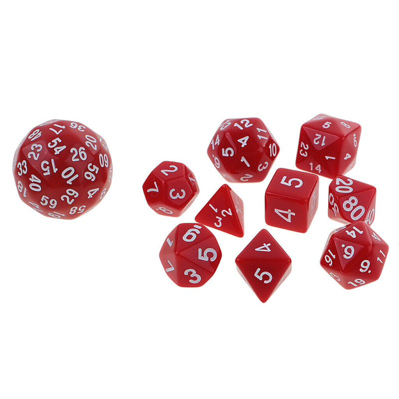 10x Polyhedral Dice-D4, D6, D8, D10, D12, D20, D24, D30, D60 for DND RPG