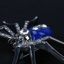 Dazzling Spider Clip Pin Brooch with Rhinestone Blue