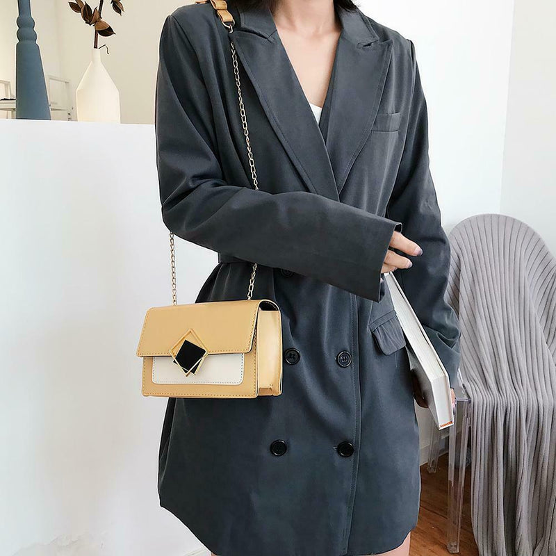 Fashion Messenger Bag Women Leather Metal Buckle Shoulder Handbag (Yellow) A
